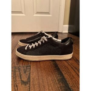 P448 Women's Black Leather Glitter Sneakers Italian Made Size 38 = US 7.5/8